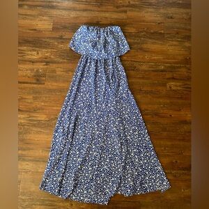 Vici Blue Floral Strapless Dress